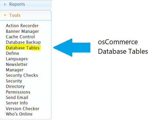 Reaching osCommerce database tables section
