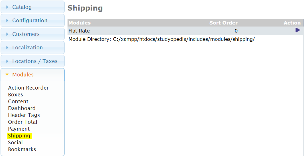 Reaching osCommerce store shipping section