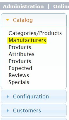 Reaching osCommerce manufacturers section