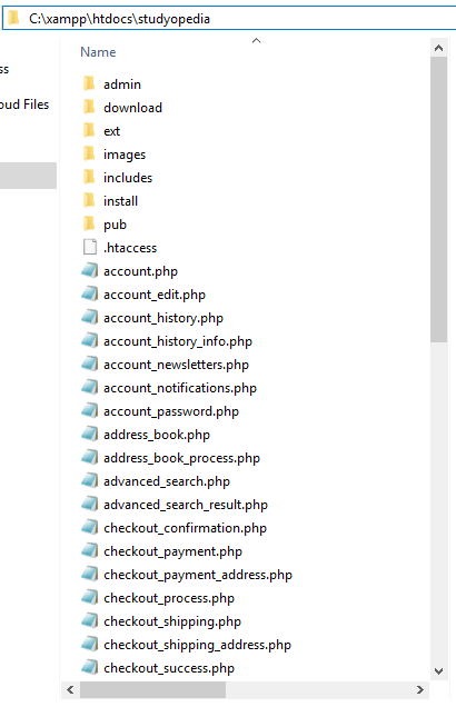 Unzip the osCommerce zip file in the project folder