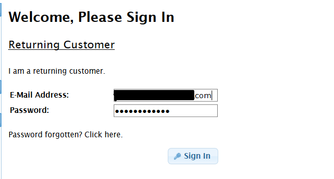 osCommerce Customer Login