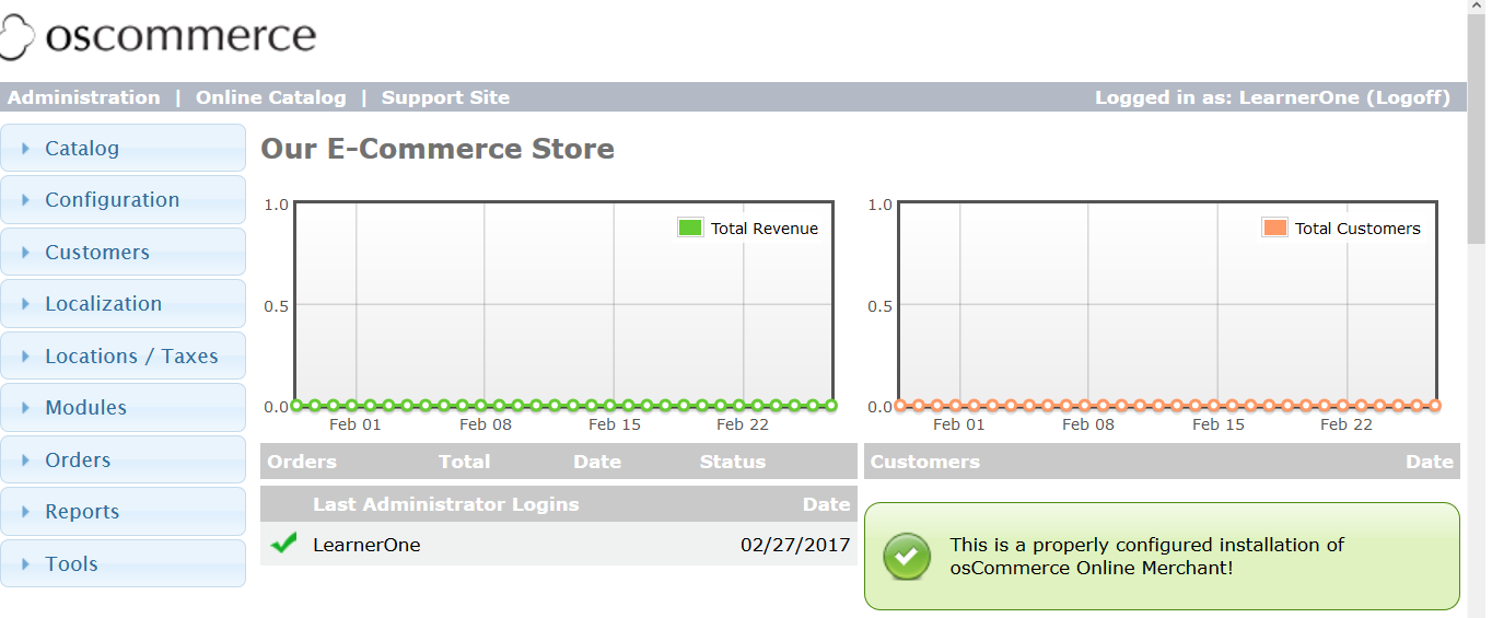 osCommerce Dashboard