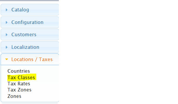 osCommerce Taxes Menu