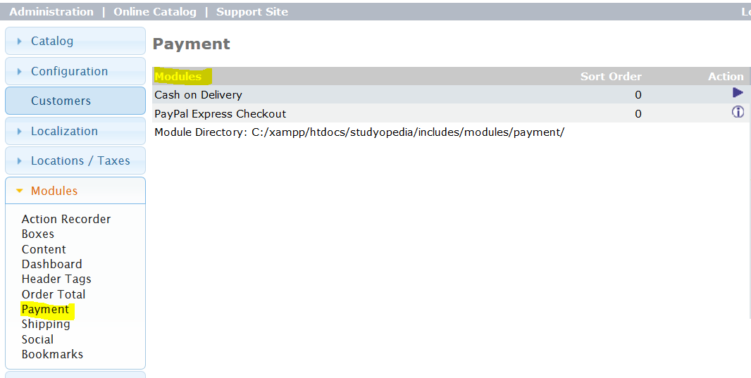 osCommerce store Payment Method Modules