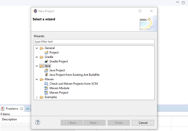 Create New Eclipse Project wizard
