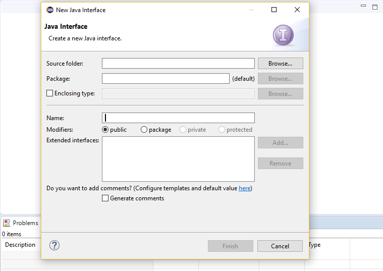 Create New Java Interface in Eclipse