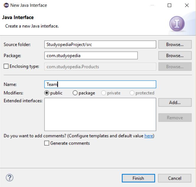 Creating new Java interface in Eclipse