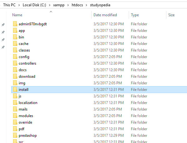 Delete the install folder for PrestaShop Store Security