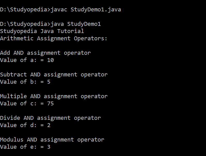 Java Arithmetic Assignment Operators