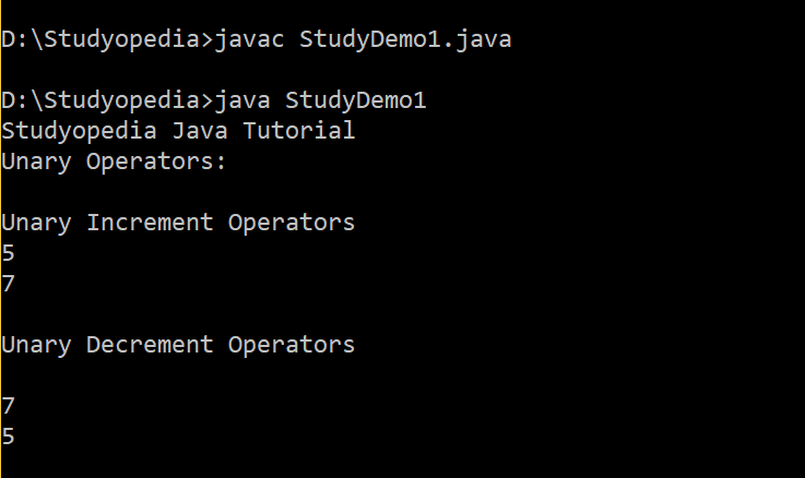 Java Unary Increment and Decrement Operator