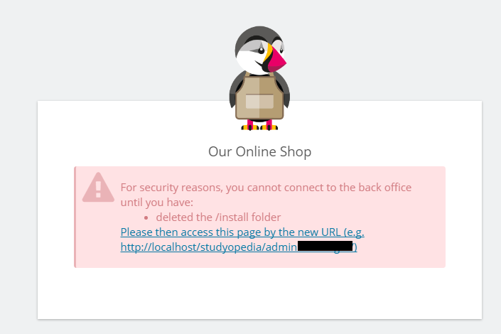 Message while accessing PrestaShop admin