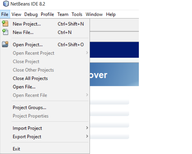 NetBeans IDE File menu