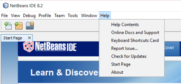 NetBeans IDE Help menu