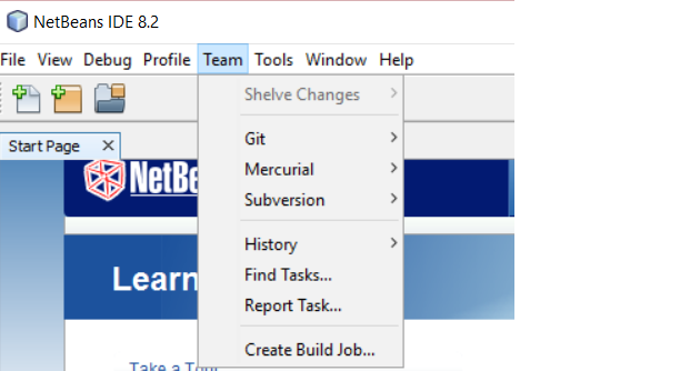 NetBeans IDE Team menu