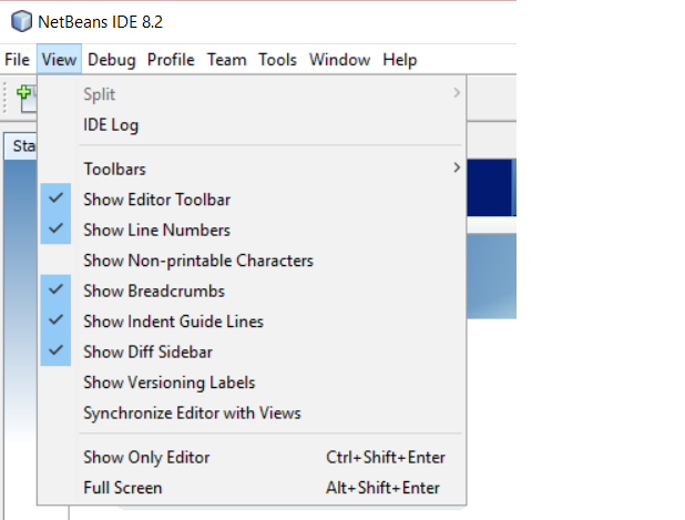 NetBeans IDE View menu