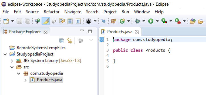 New Java Class created in Eclipse