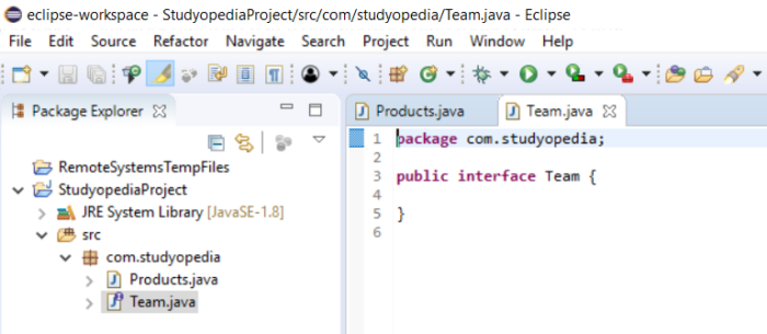 Create New Java Interface In Eclipse Studyopedia