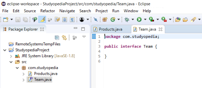 New Java Interface created in Eclipse