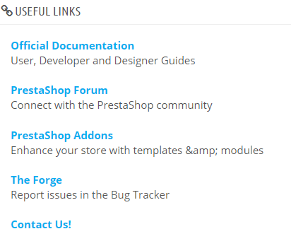 PrestaShop Useful Links section