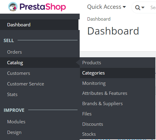 Reaching PrestaShop Store Category section
