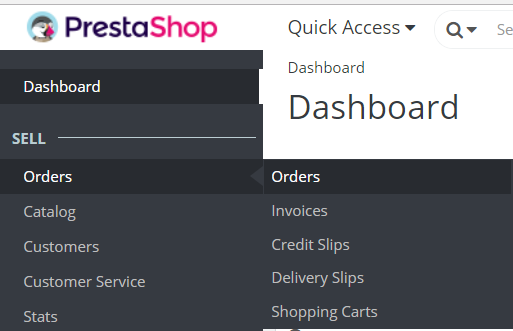 Reaching PrestaShop Store Orders section