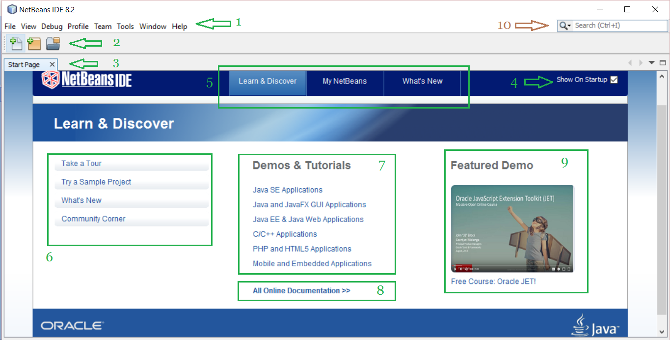 Sections on NetBeans IDE first page