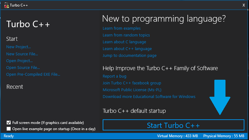 Start Turbo C++