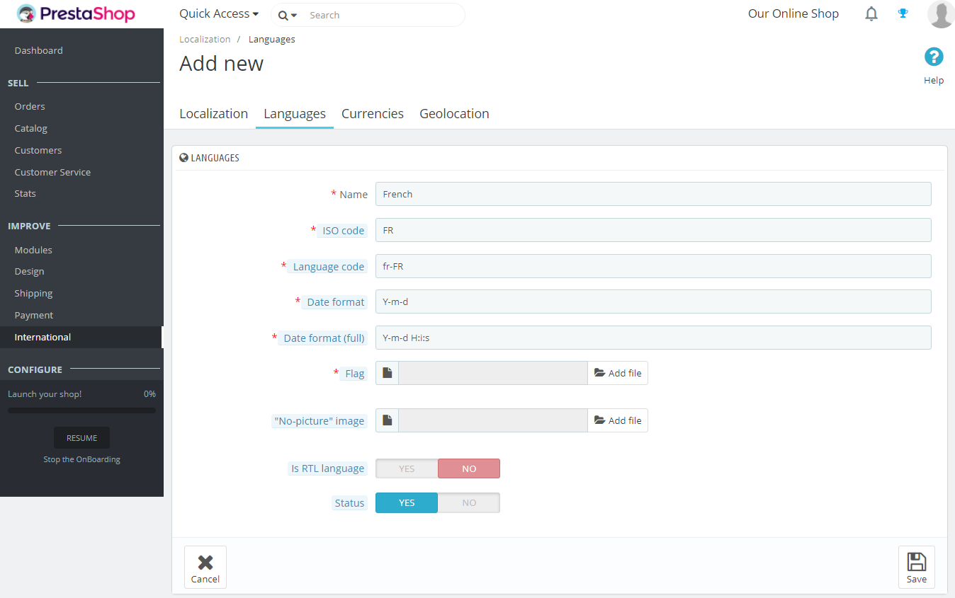 Add new language to PrestaShop Store