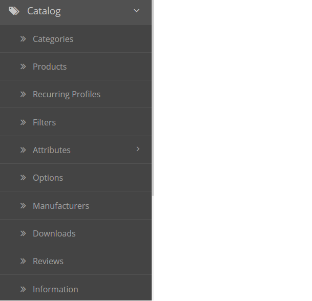 Catalog menu for OpenCart Store - Dashboard Left Menus