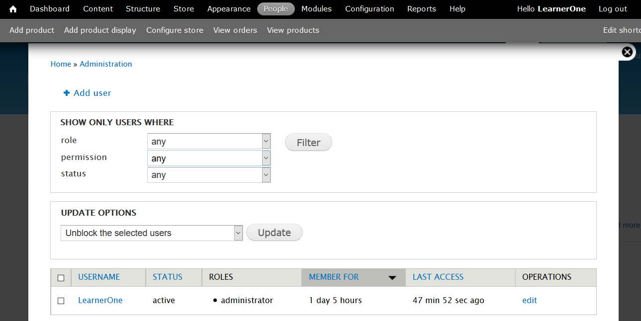 Drupal Commerce Kickstart Dashboard People Menu