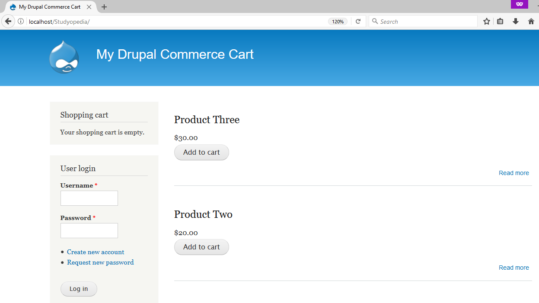 Drupal Commerce Cart Home Page - Studyopedia