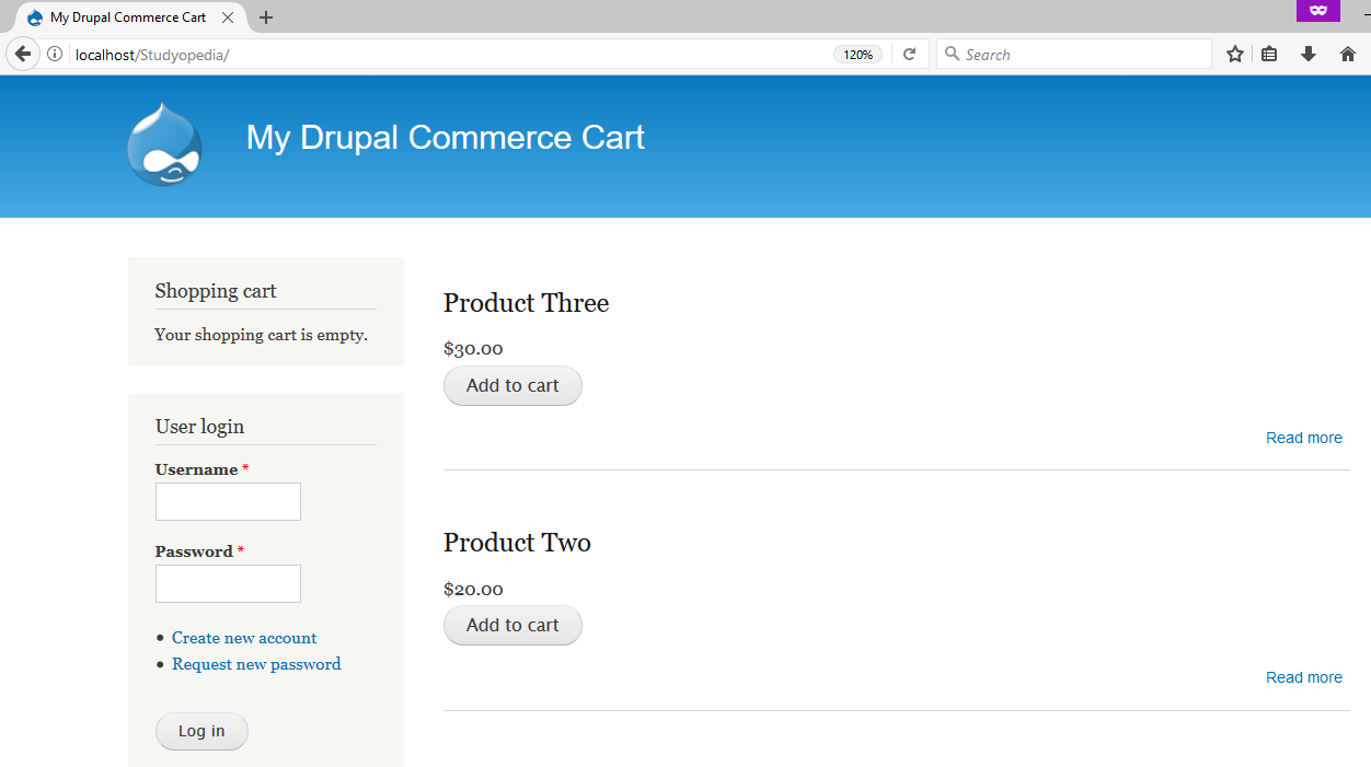 Drupal Commerce Cart Home Page