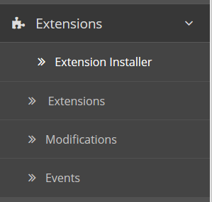 Extensions menu for OpenCart Store