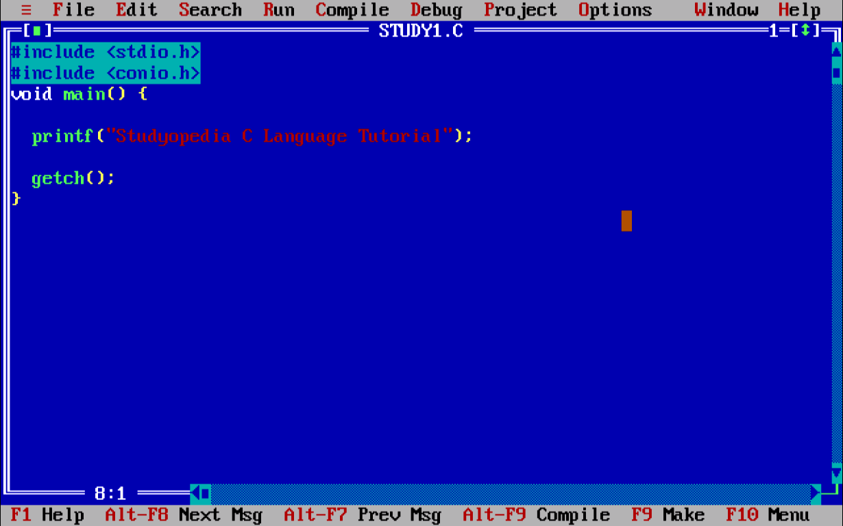First program in C using online compiler 