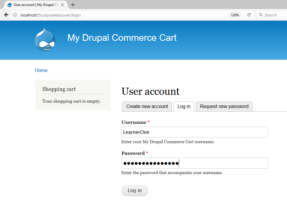 Login Drupal commerce as admin