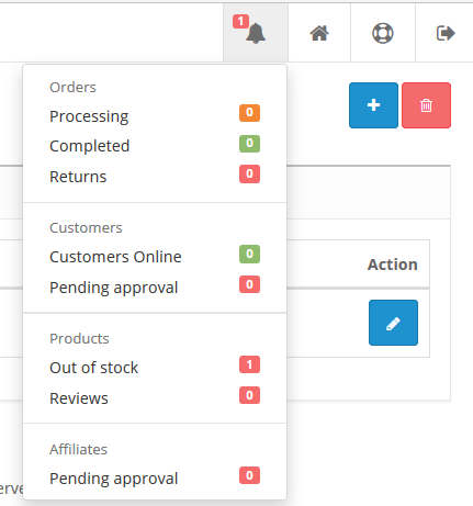 OpenCart Notification Section