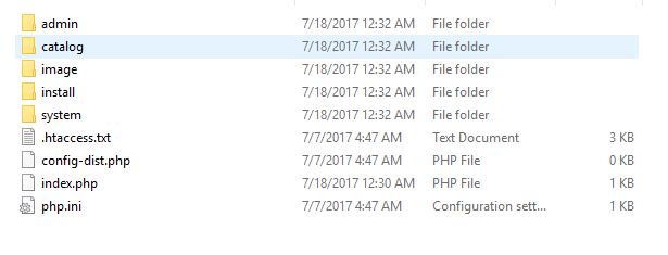OpenCart zip files unzipped in the project folder
