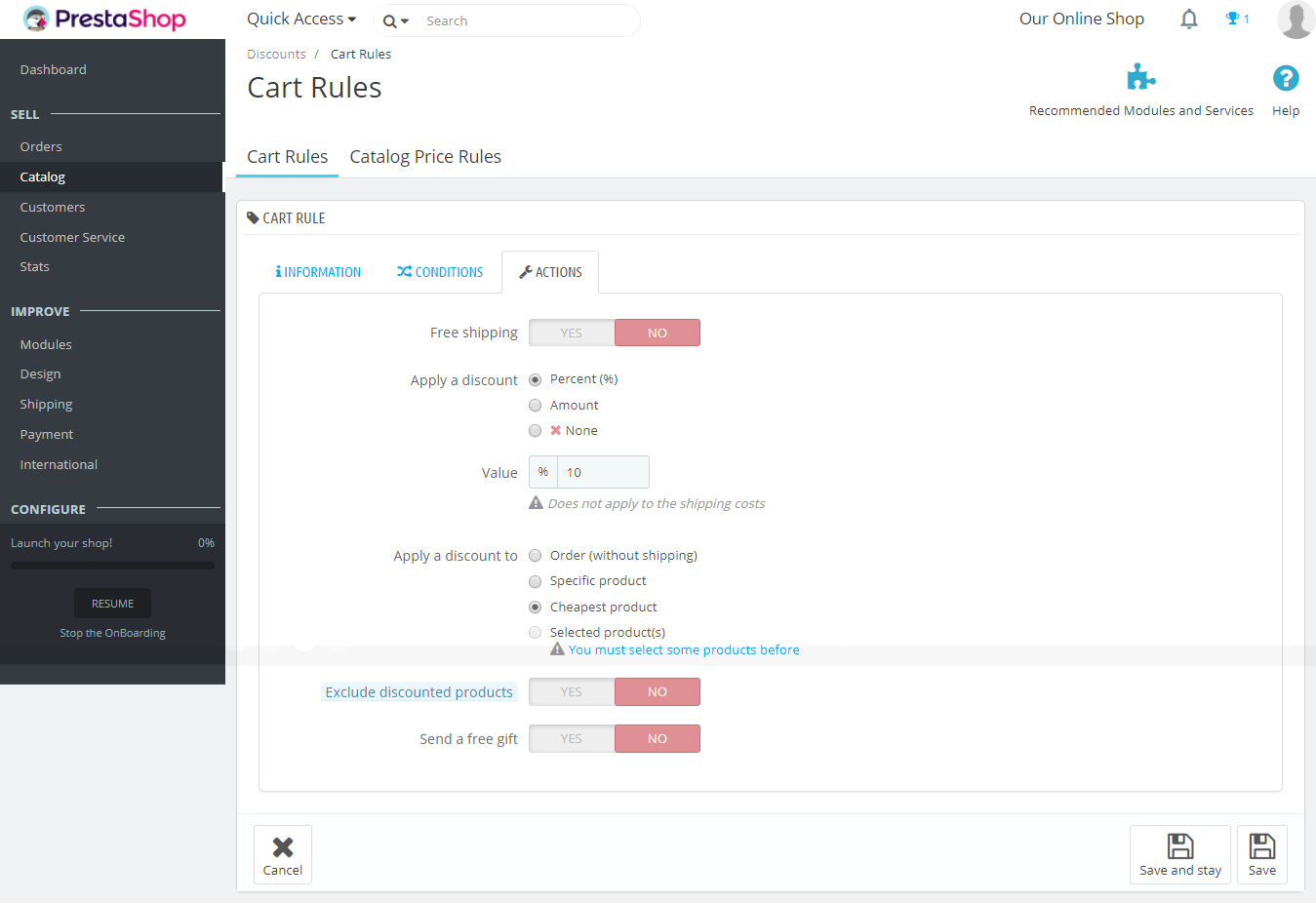 PrestaShop Cart Price Rule Actions