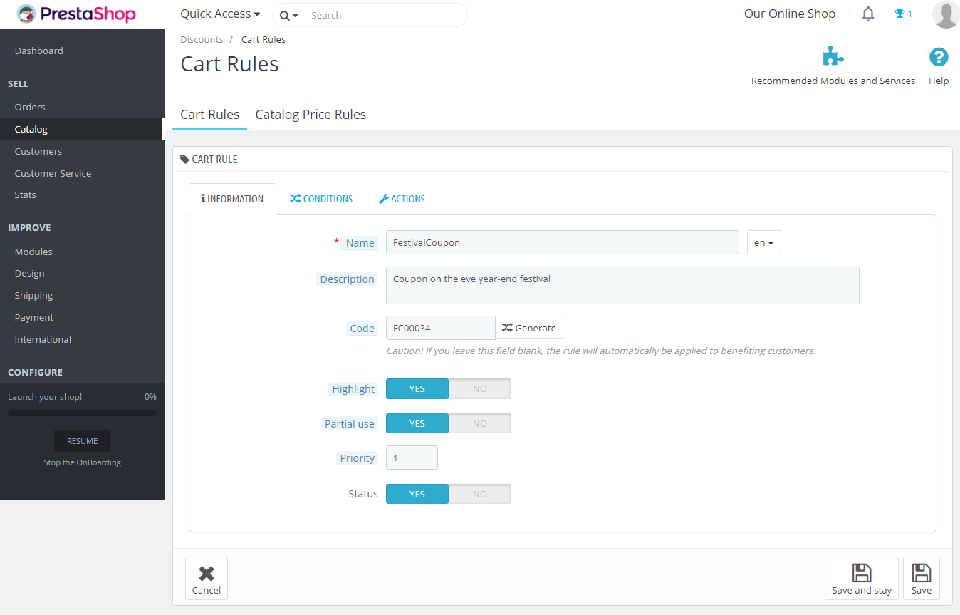 PrestaShop Cart Price Rule Information