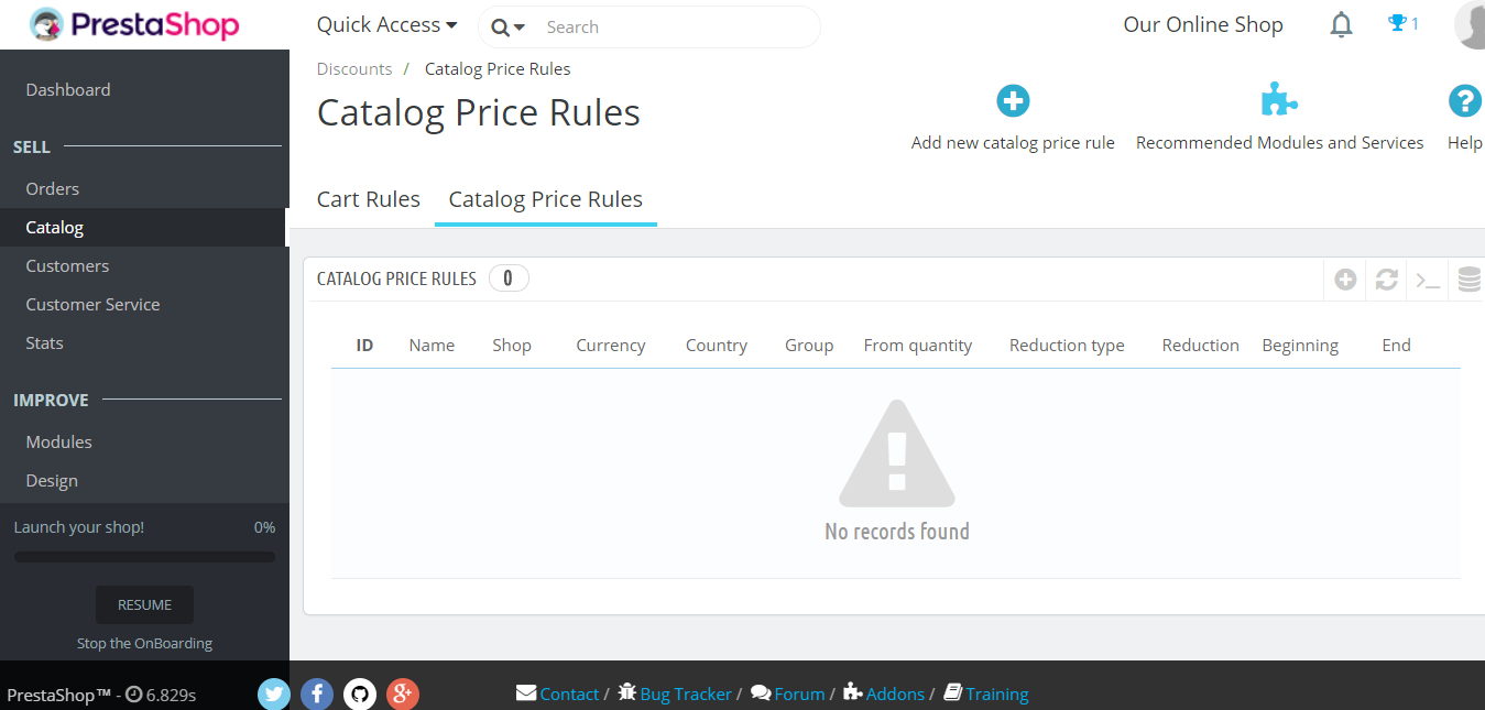PrestaShop Store Catalog Price Rule Discount Section