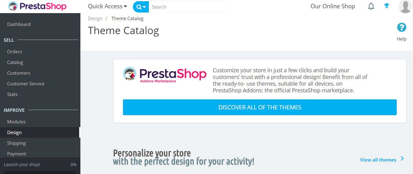 PrestaShop Store Themes Section