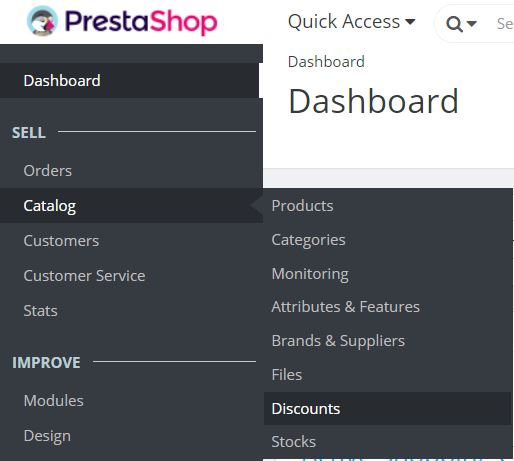 Reaching PrestaShop Store Discount section