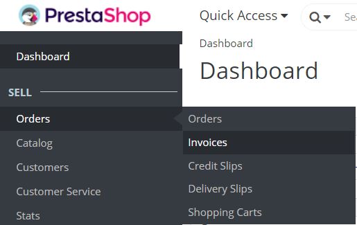 Reaching PrestaShop Store Invoices section