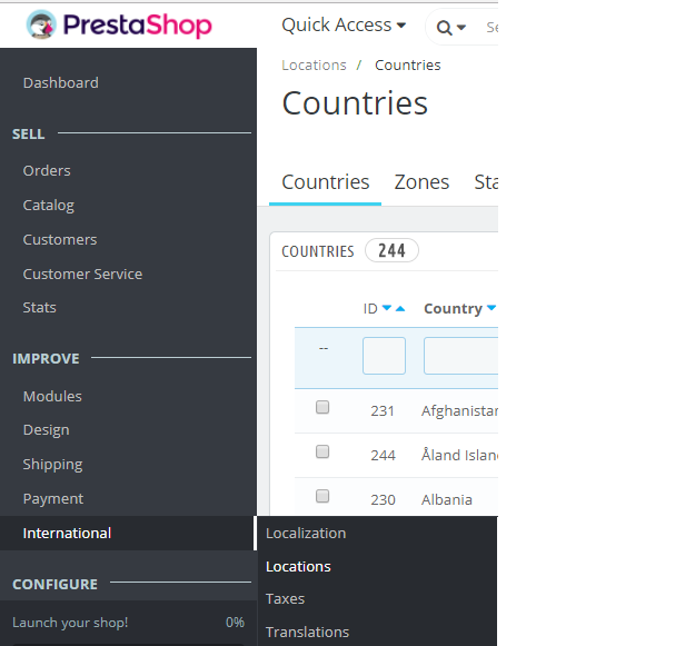 Reaching PrestaShop Store Locations section