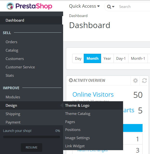 Reaching PrestaShop Themes & Logo section