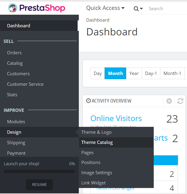 Reaching PrestaShop Themes section