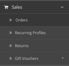 Sales menu for OpenCart Store