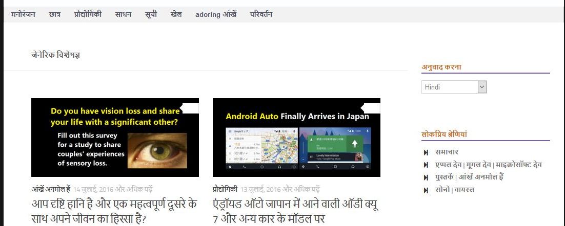Website Translated to Hindi Language
