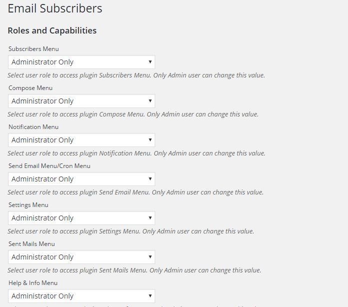 Email Subscribers Roles and Capabilities Option
