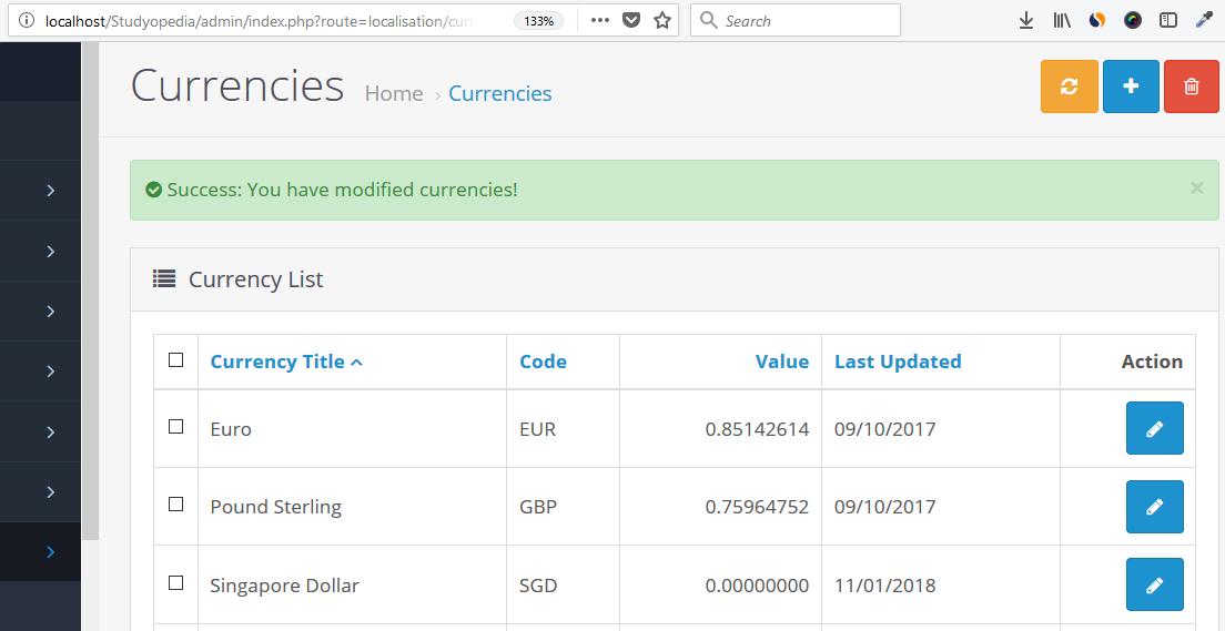 Added new currency Singapore Dollar to OpenCart Store